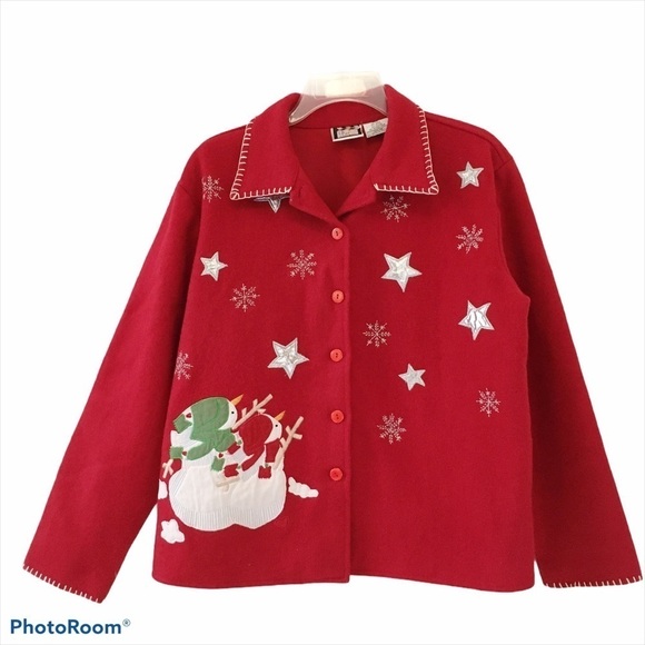 Take Two Vintage Wool Snowman Christmas Jacket - Picture 1 of 14